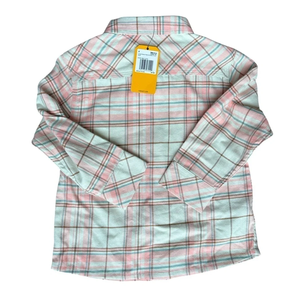 Carhartt Girls Malt (cream/pink )Long Sleeve Flannel Shirt size 4.